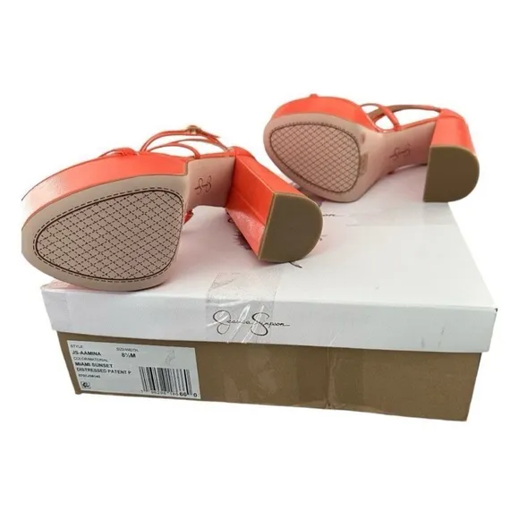 Jessica Simpson Women's Orange Platform Heels JS-AAMINA Miami Sunset Distressed