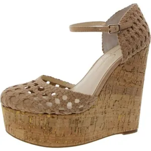 Jessica Simpson Womens Tan Cork Ankle Strap Sandal Platform Heels Shoes New