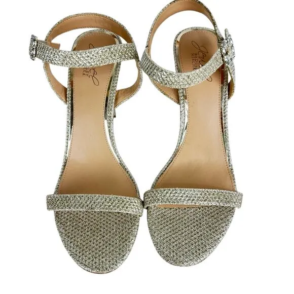 JEWEL BADGLEY MISCHKA ARLINA GLITTER HEELED SANDALS IN GOLD NWOB WOMEN'S SIZE 9