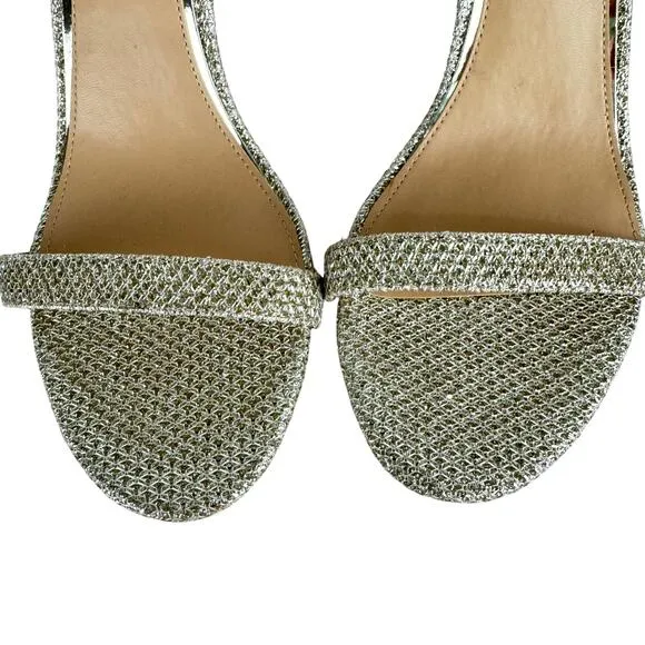 JEWEL BADGLEY MISCHKA ARLINA GLITTER HEELED SANDALS IN GOLD NWOB WOMEN'S SIZE 9