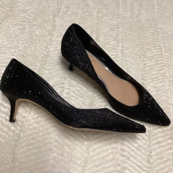 Jewel Badgley Mischka Brand Frenchie Pointed Toe Kitten Heel Pumps Shoes Sz 8.5