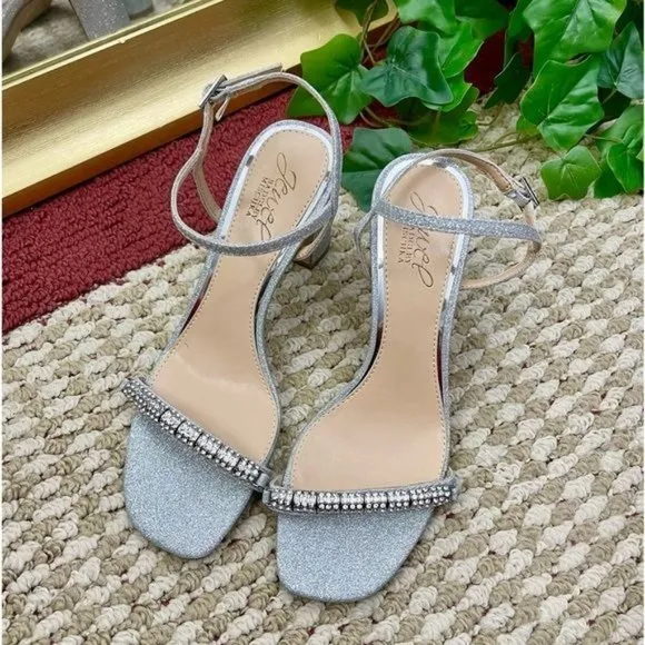 JEWEL BADGLEY MISCHKA Charlee Embellished Evening Sandals in Silver Size 6