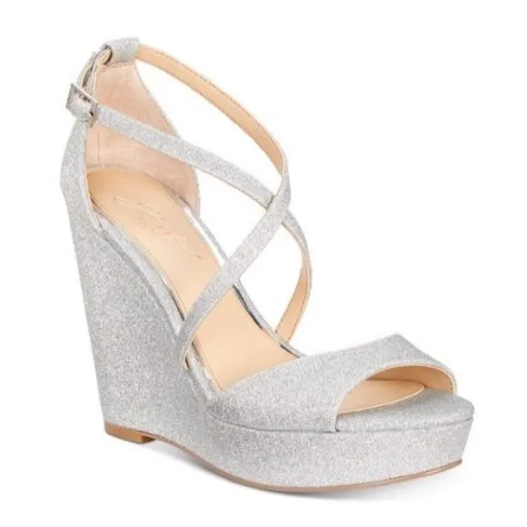 Jewel Badgley Mischka Wedge Heel Sandals Platform Silver Size 10M New w/o box