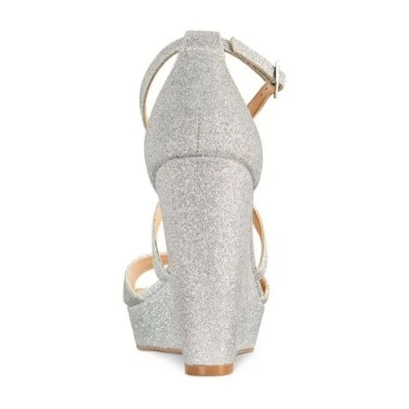 Jewel Badgley Mischka Wedge Heel Sandals Platform Silver Size 10M New w/o box