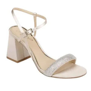 Jewel Badgley Mischka Women Earlene Block Heel Evening Sandals Cream Size 8 1/2