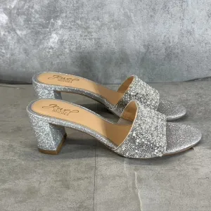 Jewel Badgley Mischka Women's Silver Glitter Della Rhinestone Slide Sandal SZ7.5