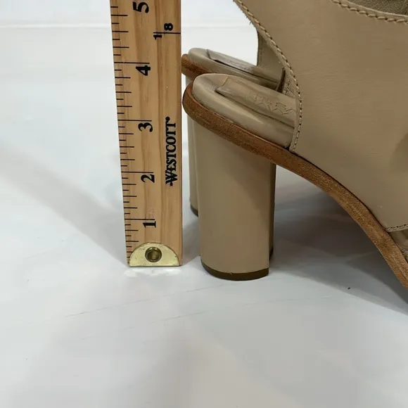 Jil Sander Navy Sandals Heels Size 37.5 US7 Tan Leather Front Buckle