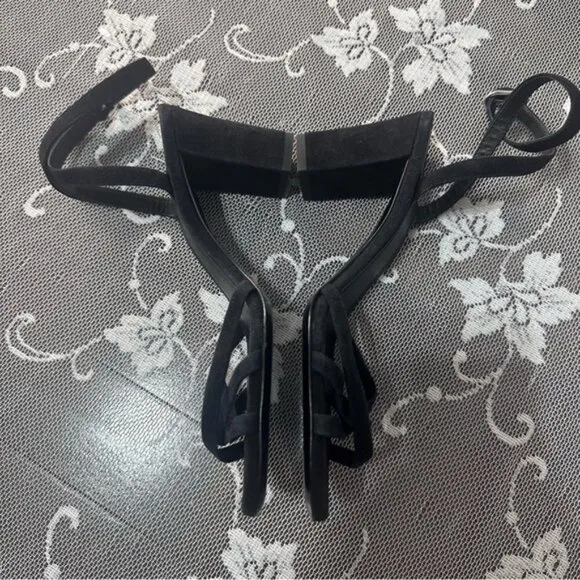 Jill Sander Black Suede Strappy Block Heel Sandals Sz 36