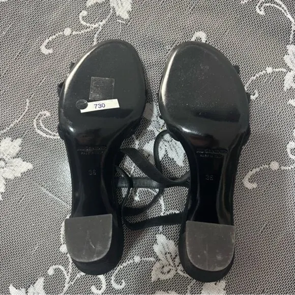 Jill Sander Black Suede Strappy Block Heel Sandals Sz 36