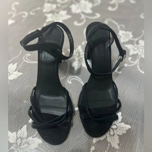 Jill Sander Black Suede Strappy Block Heel Sandals Sz 36