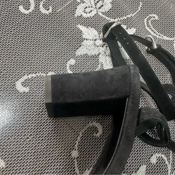 Jill Sander Black Suede Strappy Block Heel Sandals Sz 36