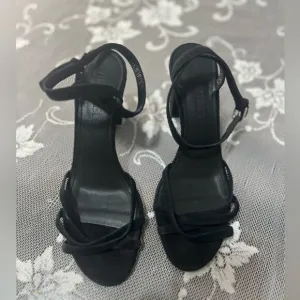 Jill Sander Black Suede Strappy Block Heel Sandals Sz 36