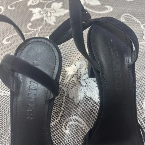 Jill Sander Black Suede Strappy Block Heel Sandals Sz 36