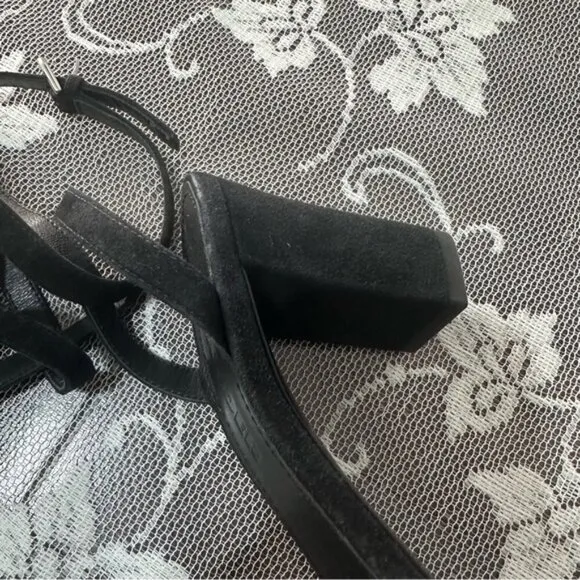Jill Sander Black Suede Strappy Block Heel Sandals Sz 36