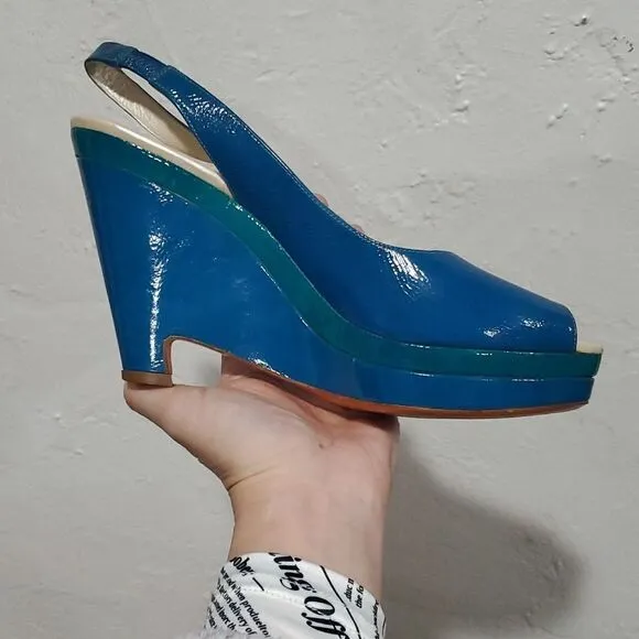 Jill Sander Wedge Shoes in Blue &amp; Teal Size 39 or 8