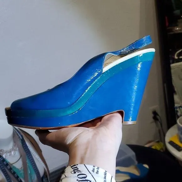 Jill Sander Wedge Shoes in Blue &amp; Teal Size 39 or 8