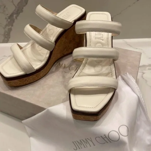 Jimmy Choo Athenia Leather Wedge Mules, 36/6 US Latte