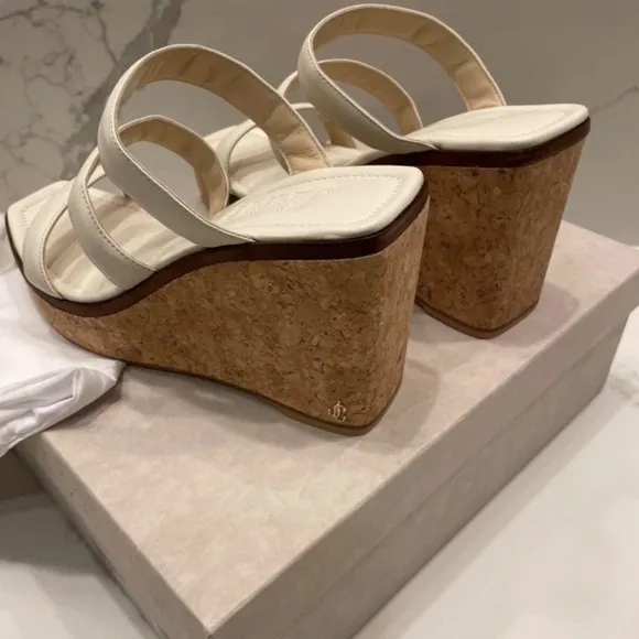 Jimmy Choo Athenia Leather Wedge Mules, 36/6 US Latte
