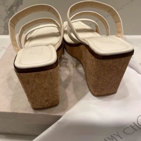 Jimmy Choo Athenia Leather Wedge Mules, 36/6 US Latte