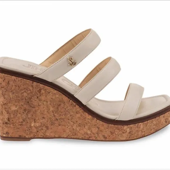 Jimmy Choo Athenia Leather Wedge Mules, 36/6 US Latte