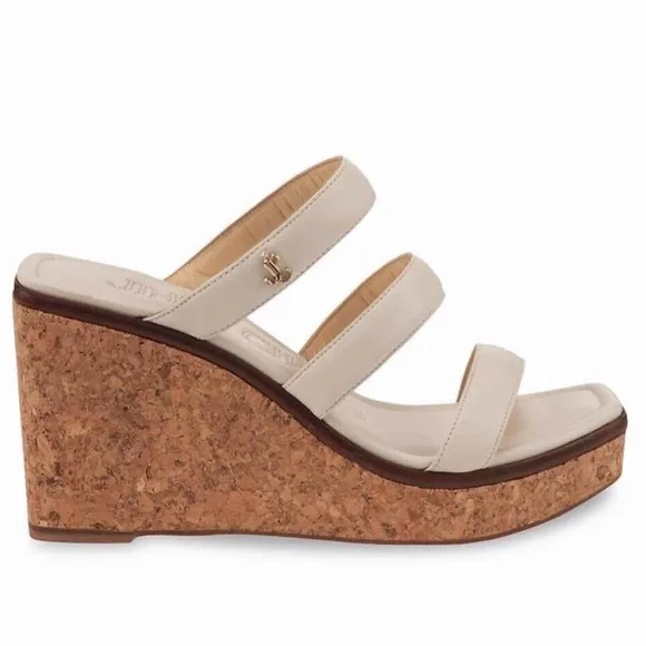 Jimmy Choo Athenia Leather Wedge Mules, 36/6 US Latte