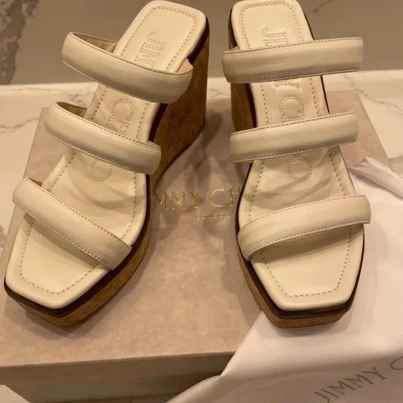 Jimmy Choo Athenia Leather Wedge Mules, 36/6 US Latte