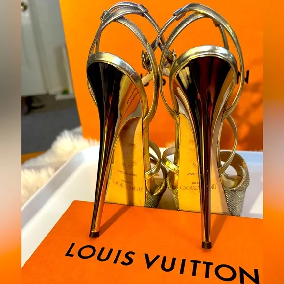 Jimmy Choo Authentic Liddie 145 High Heel Pump in Gold Leather. Size 6 1/2.