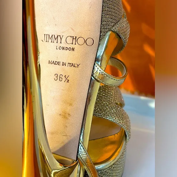 Jimmy Choo Authentic Liddie 145 High Heel Pump in Gold Leather. Size 6 1/2.