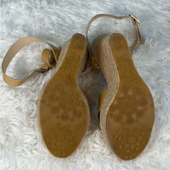Jimmy Choo | Beige Patent Leather Phönix Espadrille Wedge Sandals