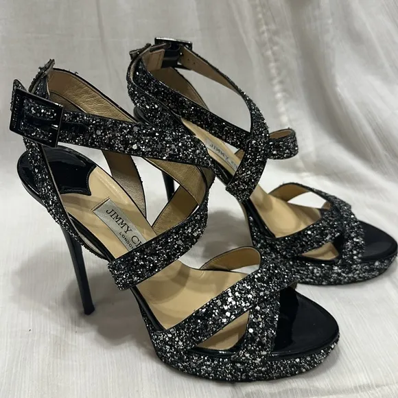 Jimmy Choo Black Glitter Women's Heels
