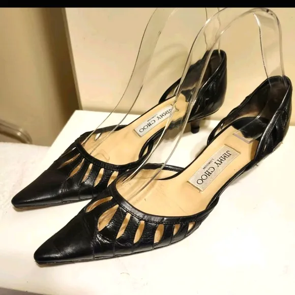Jimmy Choo Black Italian Leather Kitten Heel d'Orsay Pumps Sz.6.5/36.5 Ret.$695