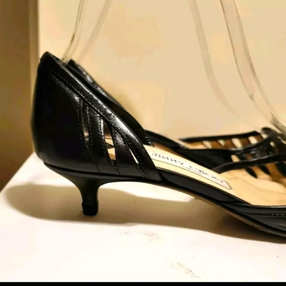 Jimmy Choo Black Italian Leather Kitten Heel d'Orsay Pumps Sz.6.5/36.5 Ret.$695