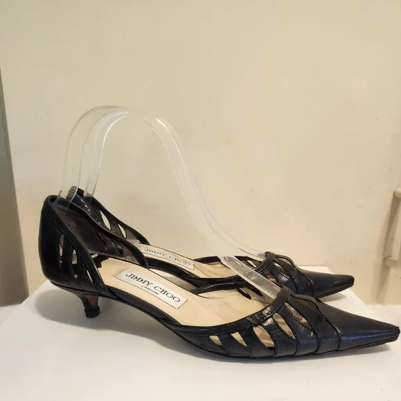 Jimmy Choo Black Italian Leather Kitten Heel d'Orsay Pumps Sz.6.5/36.5 Ret.$695