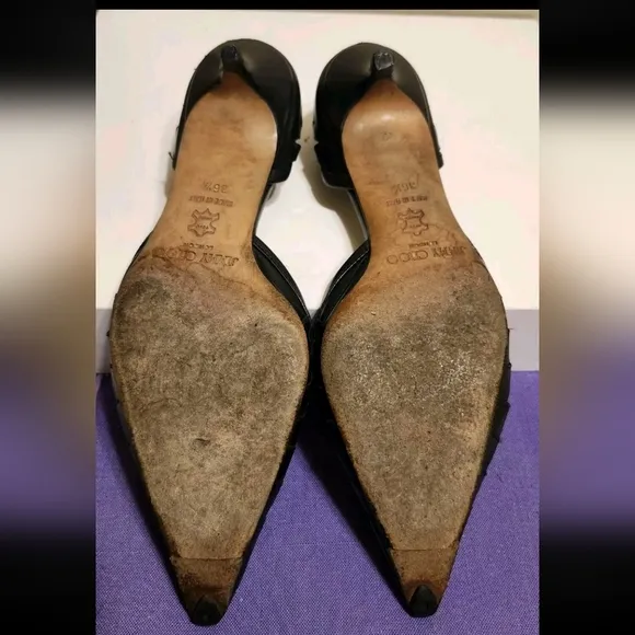 Jimmy Choo Black Italian Leather Kitten Heel d'Orsay Pumps Sz.6.5/36.5 Ret.$695