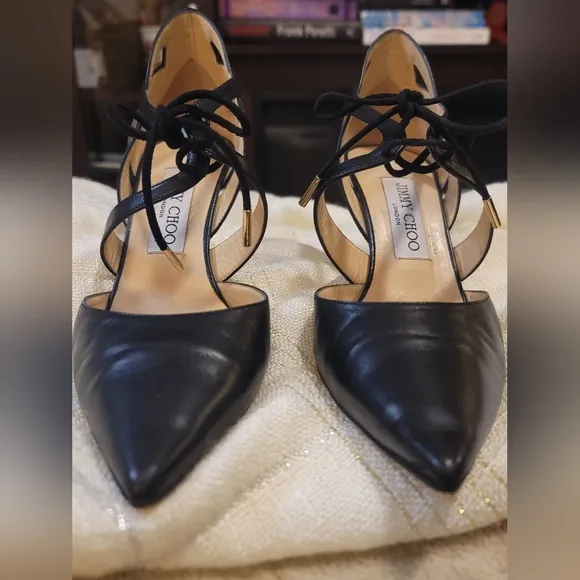 Jimmy Choo Black Leather Crisscross Pumps Size 37