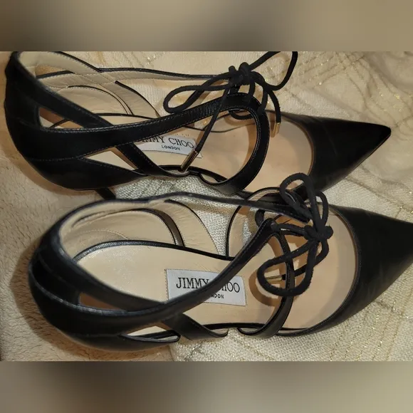 Jimmy Choo Black Leather Crisscross Pumps Size 37