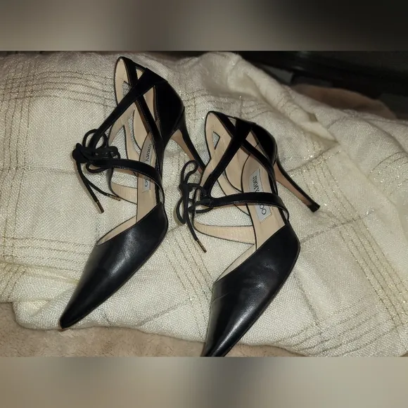 Jimmy Choo Black Leather Crisscross Pumps Size 37