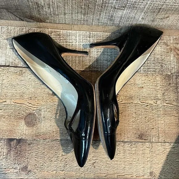 Jimmy Choo Black Patent Leather Heels Pumps Shoes Pointed Toe Size 36.5 6.5