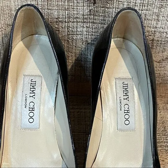 Jimmy Choo Black Patent Leather Heels Pumps Shoes Pointed Toe Size 36.5 6.5