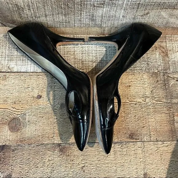 Jimmy Choo Black Patent Leather Heels Pumps Shoes Pointed Toe Size 36.5 6.5