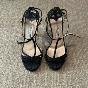 Jimmy Choo black satin heel sandals size 37
