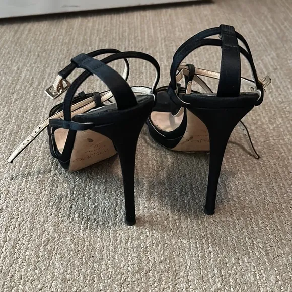 Jimmy Choo black satin heel sandals size 37