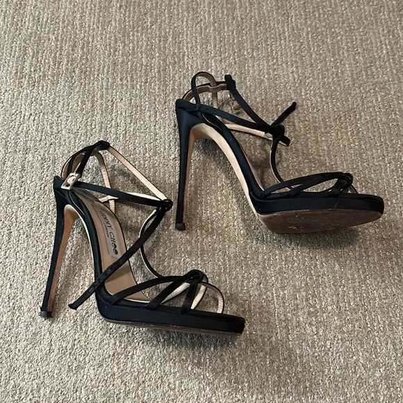 Jimmy Choo black satin heel sandals size 37