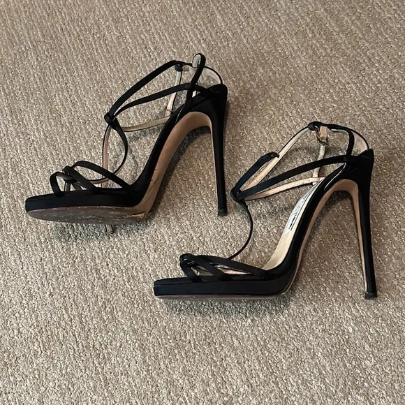 Jimmy Choo black satin heel sandals size 37