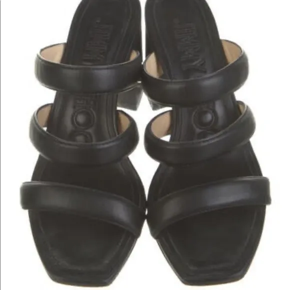Jimmy Choo block heel leather women’s sandals slides 39.5 black multi strap