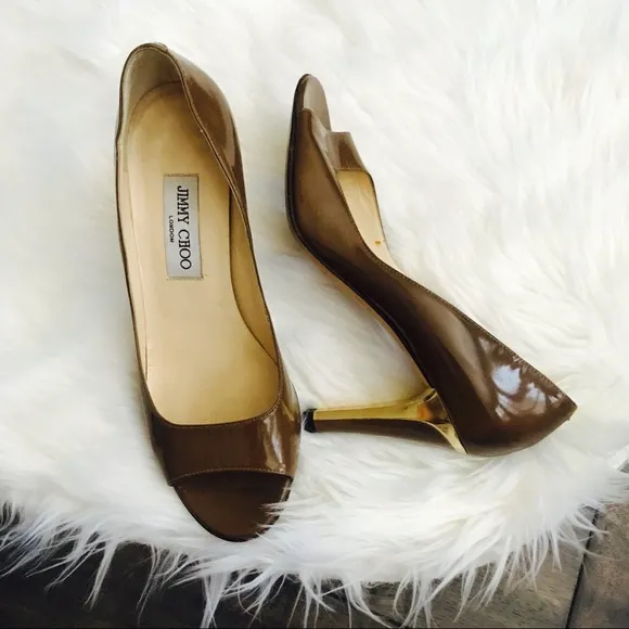 {Jimmy Choo} Brown Patent Leather Heels size 39.5