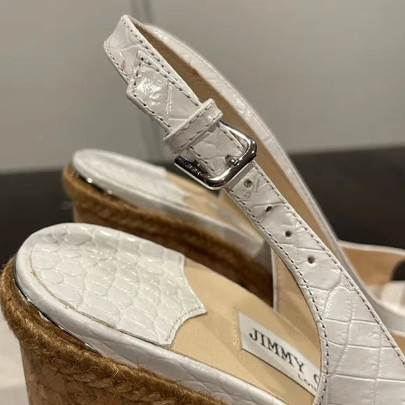 JIMMY CHOO Cork Braided Amely 105 Croc Wedge Sandals