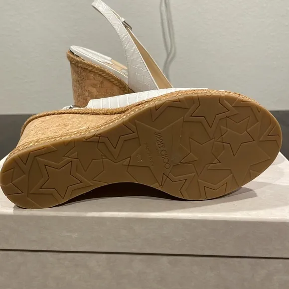 JIMMY CHOO Cork Braided Amely 105 Croc Wedge Sandals