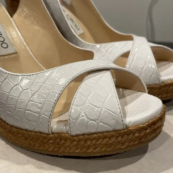 JIMMY CHOO Cork Braided Amely 105 Croc Wedge Sandals