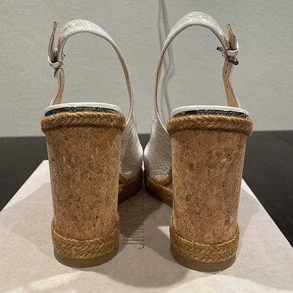 JIMMY CHOO Cork Braided Amely 105 Croc Wedge Sandals